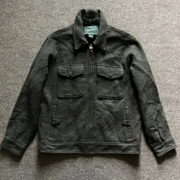 Woolrich Wool Blanket Lined Long Sleeve Full Zip Barn Over Coat Green Mens Large - Picture 1 of 16